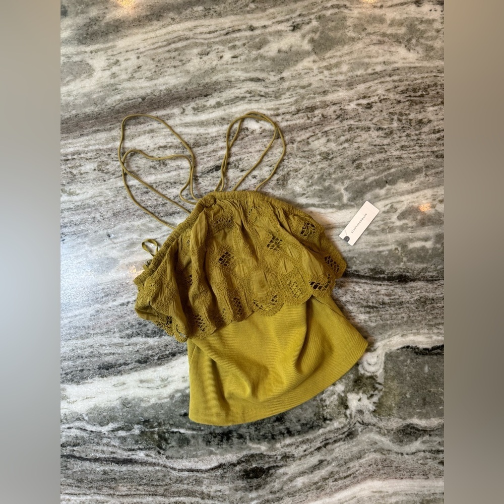 NWT Anthropologie Ruffled Halter Tank Khaki Green Size Small - Picture 2 of 7